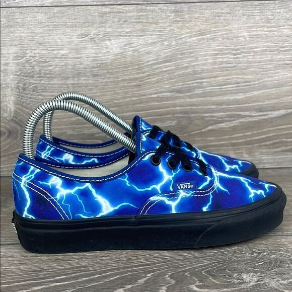 Vans Authentic Lightning Blue Black Canvas Women’s Sz 7 Low Top Lace Up Sneakers - Picture 1 of 10